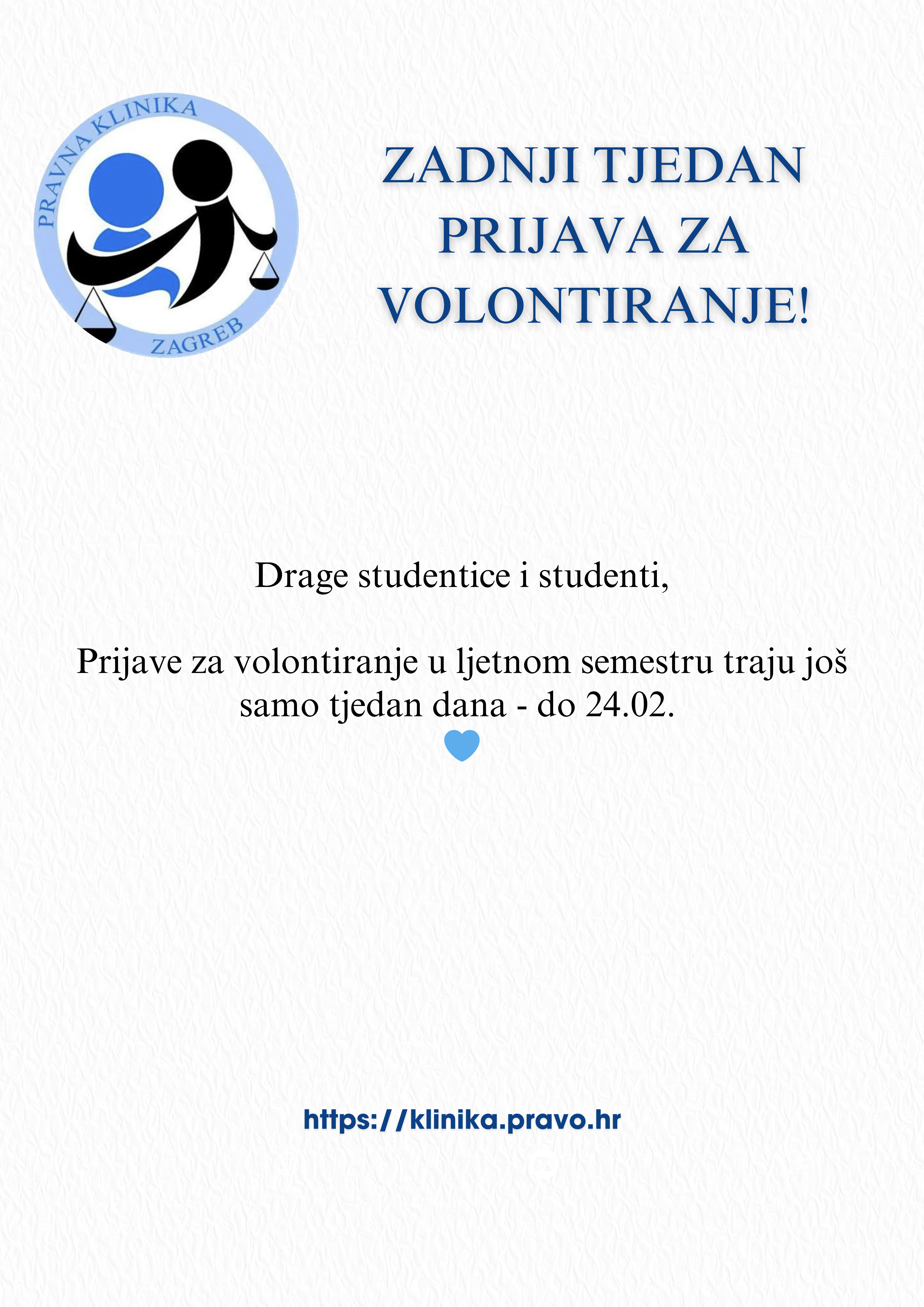 Prijave za volontiranje u Pravnoj klinici – ljetni semestar