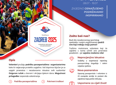 Poziv studentima na volontiranje – Europsko prvenstvo u bocci, Arena Zagreb (8.–16. srpnja 2025.)
