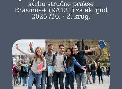 Natječaj za mobilnost studenata u svrhu stručne prakse Erasmus+ (KA131) za ak. god. 2025./26. – 2. krug.