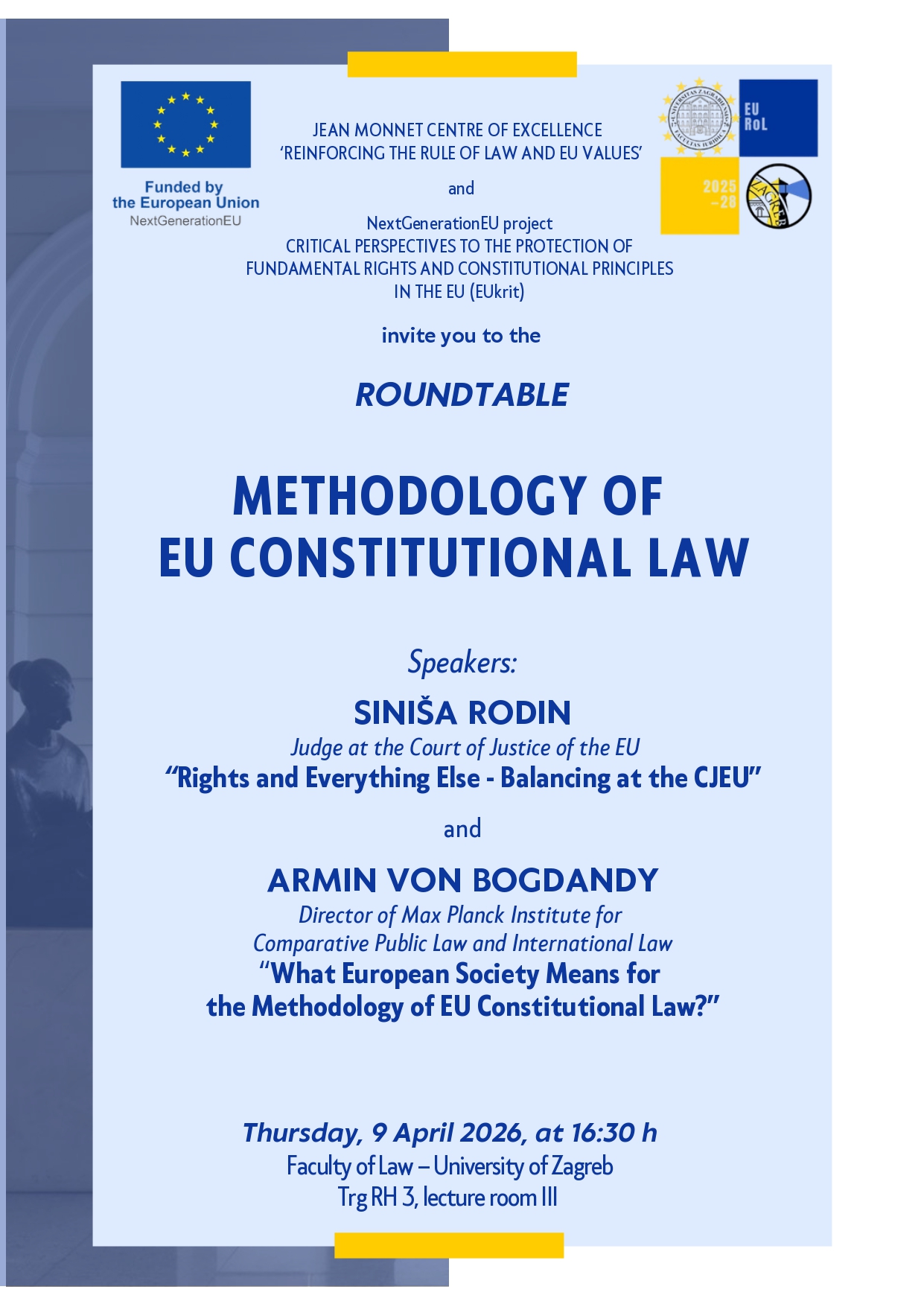 Okrugli stol: Metodologija ustavnog prava Europske unije – EUkrit & Jean Monnet Centre