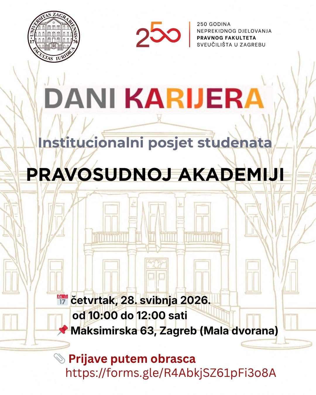 Poziv za institucionalni posjet studenata  PRAVOSUDNOJ AKADEMIJI – DANI KARIJERA 2026.