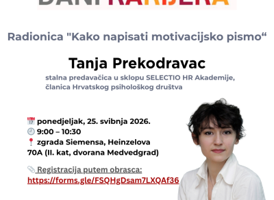 POZIV NA RADIONICU  Kako napisati motivacijsko pismo – Dani karijera SCSR-a