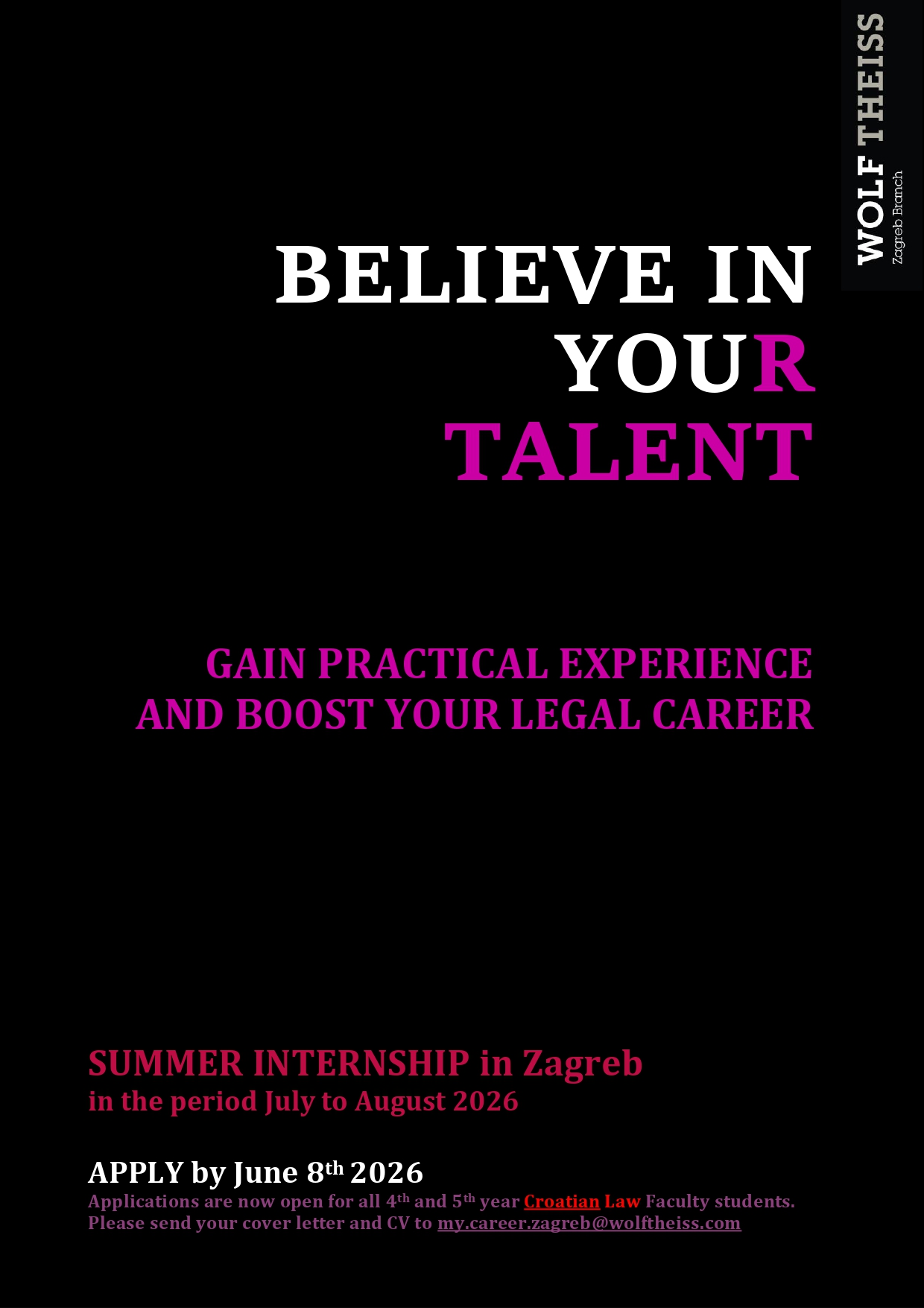 Otvorene su prijave za WOLF THEISS Summer Internship Program 2026!
