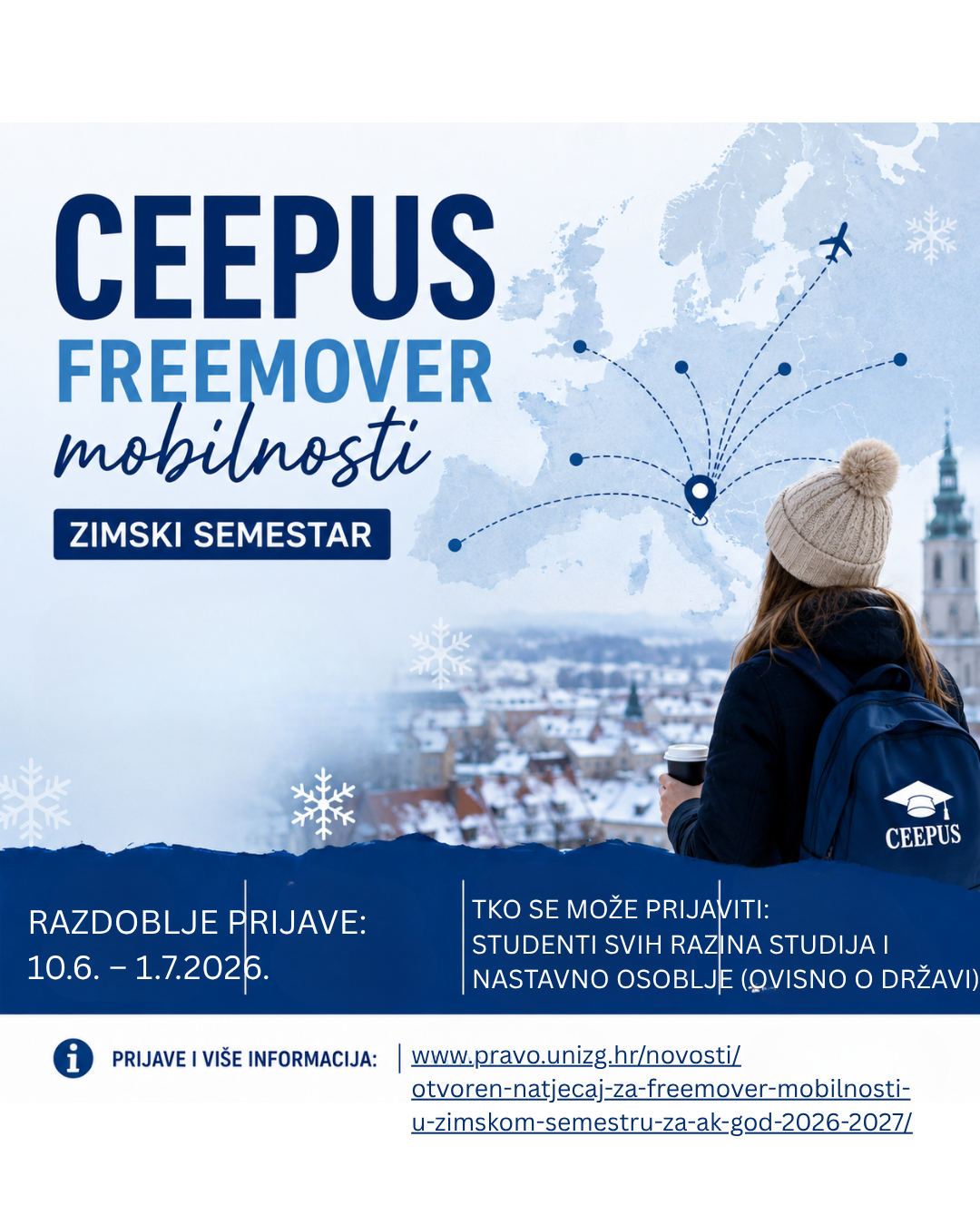 Otvoren natječaj za freemover mobilnosti u zimskom semestru za ak. god. 2026./2027.