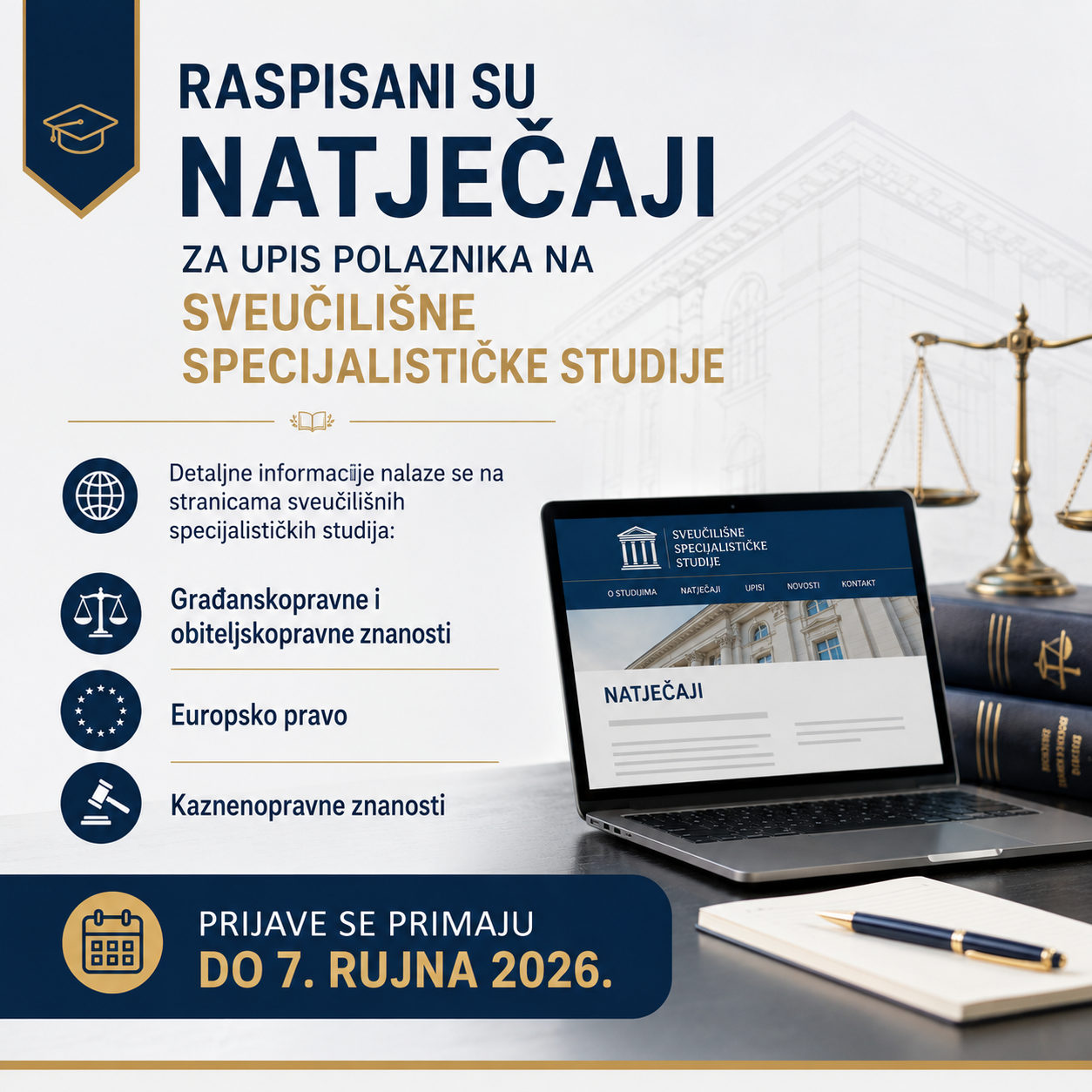 Raspisani su natječaji za upis polaznika na sveučilišne specijalističke studije