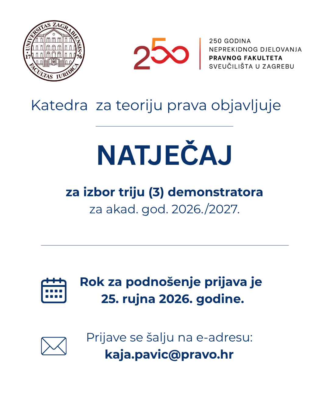 NATJEČAJ za izbor triju (3) demonstratora