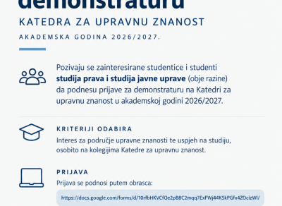 POZIV ZA DEMONSTRATURU NA KATEDRI ZA UPRAVNU ZNANOST