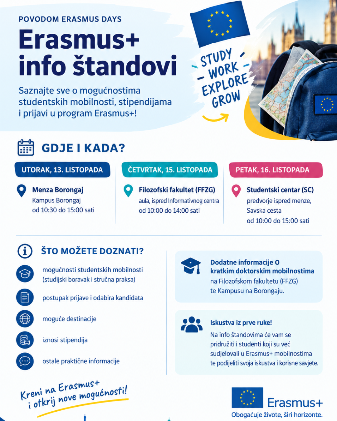 🌍 Erasmus+ info štandovi na Sveučilištu u Zagrebu!